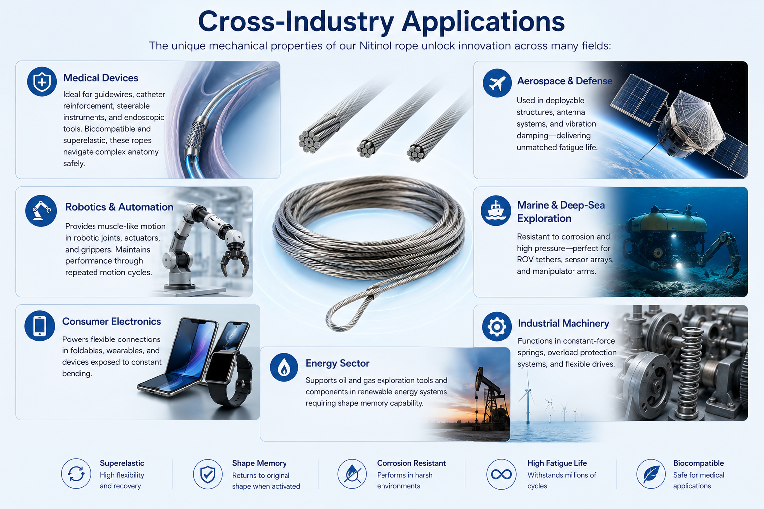 Nickel titanium rope Cross-Industry Applications